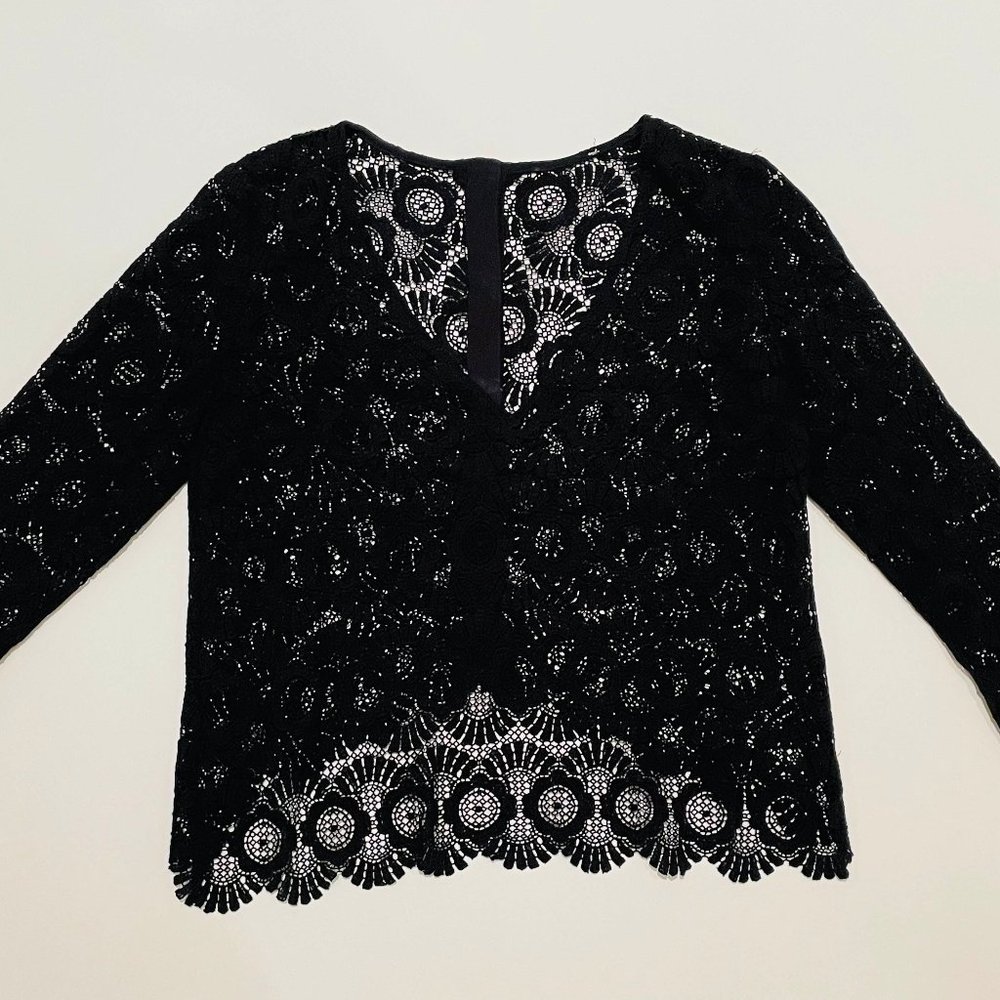 Sezane Colette Black Lace Button Back blouse